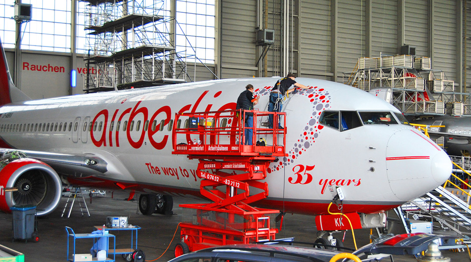 Flugzeugbeschriftung Air Berlin 35 Jahre ABC Beschriftungsbedarf GmbH München