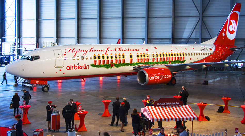 Flugzeugbeschriftung Air Berlin Christmas 2013 ABC Beschriftungsbedarf GmbH München