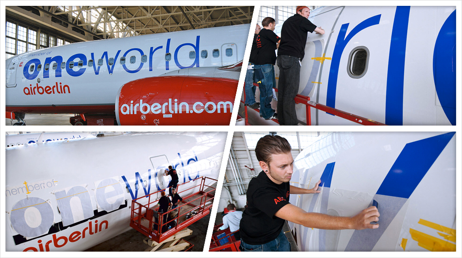 Flugzeugbeschriftung Airberlin OneWorld ABC Beschriftungsbedarf München