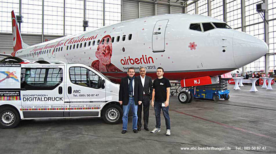 Flugzeugbeschriftung Airberlin Nikolaus ABC Beschriftungsbedarf München