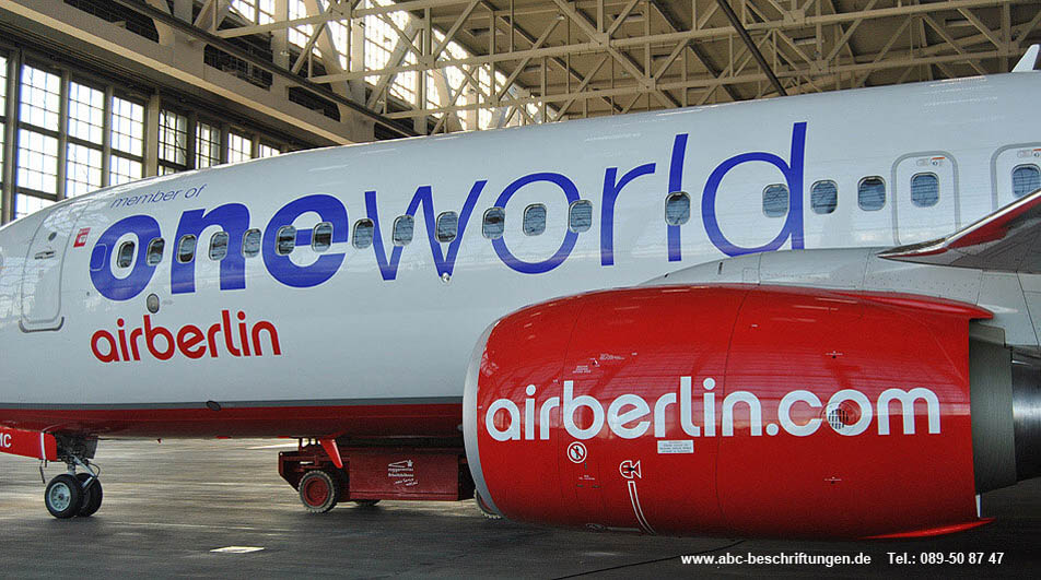 Flugzeugbeschriftung Airberlin OneWorld ABC Beschriftungsbedarf München