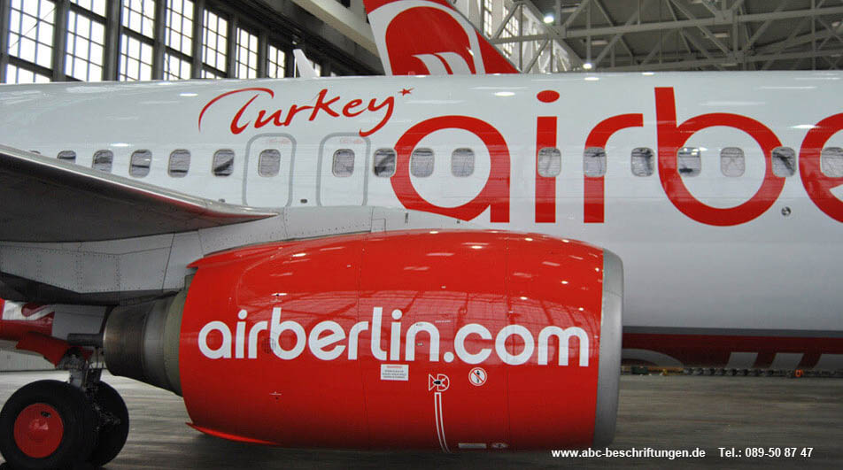 Flugzeugbeschriftung Airberlin Turkey ABC Beschriftungsbedarf München