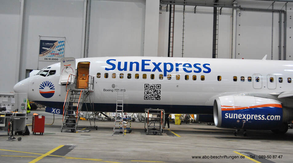 Flugzeugbeschriftung Sun Express Code ABC Beschriftungsbedarf GmbH München